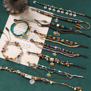 Bracelets en pierre naturelle de style chinois avec motif animal, perles colorées, corde tressée, clochette, bijoux ethniques ajustables pour femmes - Product Image 1