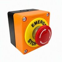 Boîtier de bouton-poussoir d'arrêt d'urgence LAY37, 22 mm, 1 trou, tête champignon à réinitialisation par torsion, station de contrôle jaune, 10A 1NC 1NO