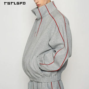 Ensemble de survêtement sportif rétro pour homme, imprimé avec strass, haut à col montant zippé, pantalon rayé, en polaire écologique à double couche 2 - Product Image 5