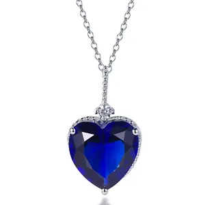 18k gold plated heart pendant dark blue gem s925 heart pendant for necklace sterling silver pendant
