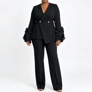 Completo da Ufficio Elegante a Due Pezzi con Blazer a Maniche Plissettate e <span class=keywords><strong>Pantaloni</strong></span> a Gamba Larga, Set Coordinato da Lavoro per Donne, Etichetta Privata Sehe Fashion - Product Image 5