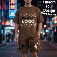 Shorts décontractés surdimensionnés avec logo brodé personnalisé, t-shirts amples 100% coton et shorts de sport imprimés, ensemble de 2 shorts unisexes pour hommes