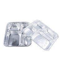 Paket kustom grosir piring aluminium Foil 2/3/4 kompartemen panci Foil aluminium sekali pakai dengan tutup