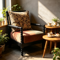Fauteuil moderne en chêne massif avec cadre perlé, chaise de loisirs en tissu pour la maison, le bureau, le salon, l'hôtel, le B&B