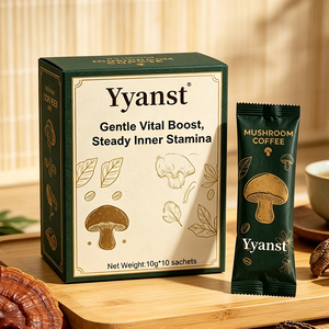 Café con Hongos para un Impulso Vital Suave, 10g*10 Sobres, Caja con Diseño de Hongos Verde Oscuro y Dorado, Compatible con OEM, Venta al por Mayor, Marca Privada - Product Image 6