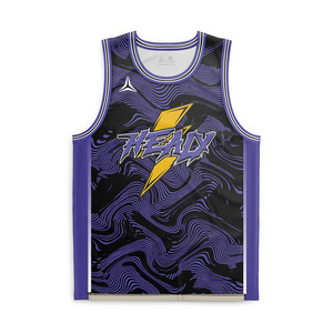 Maillot de basket respirant à séchage rapide en maille sublimée avec imprimé vague violette, uniforme de sport léger sans manches pour hommes - Product Image 1
