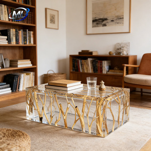 Mesa de Centro de Resina Epoxi Transparente con Cristales de Platino, Duradera, Estilo Europeo Moderno y Personalizable para Sala de Estar - Product Image 3