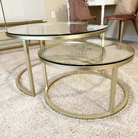 Ensemble gigogne de 2 tables d'appoint pour salon Table d'appoint en verre pour chambre à coucher Table basse moderne
