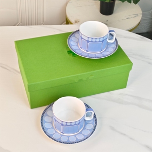 New European Luxury Blue Bone China Eco-Friendly Reusable Coffee <b>Cup</b> Set with Handle for Commercial Gifts - Product Image 4