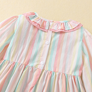 Abito da bambina in cotone con ricamo a cartoni animati arcobaleno, gonna a righe colorate con coulisse, nuova collezione primavera autunno 2026 - Product Image 4