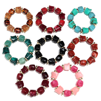 Bracelet élastique tendance 2026 avec perles carrées irrégulières couleur marbre, accessoires scintillants imprimé léopard et entretoise dorée FS