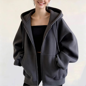 TKAN297 Sudaderas con capucha de lana de algodón de alta calidad para mujer Cremallera completa Impreso a prueba de viento Ecológico Transpirable Ropa deportiva con estilo Gimnasio - Product Image 3