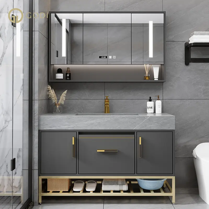 Mueble de pared pequeño de diseño moderno para baño, mueble con lavabo de MDF de 42 pulgadas