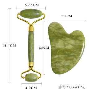 2024 masajeador de rodillos de Jade para estiramiento facial <span class=keywords><strong>Natural</strong></span> con herramienta Gua Sha masaje Facial Guasha herramienta de belleza corporal juego de rodillos de Jade - Product Image 5