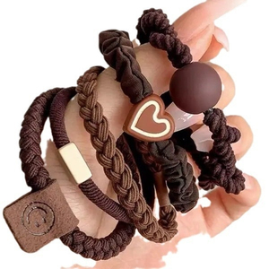 Lot de 5 élastiques à cheveux tendance et exquis, série Dark, motif cœur, design simple et original, pour filles, vente en gros, accessoires pour cheveux - Product Image 6