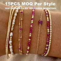 Bracelets personnalisés superposés style bohème en pierres naturelles et perles d'eau douce, bijoux en acier inoxydable avec tourmaline et pierres précieuses multicolores