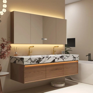 Modern Bath Room Floating Washstand Storage Cabinetry Set Double Sink <strong>White</strong> Oak Solid Wood <strong>Wall</strong> Hung Bathroom Vanity <strong>Cabinet</strong> - Product Image 4