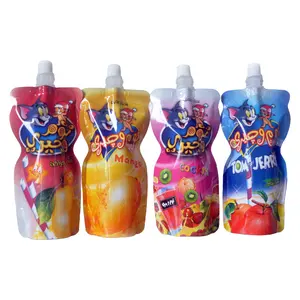 Custom Stand Up Bag Compound Pouch Standing Juice Soft Drink Packaging Aluminum Plastic Bag With Inner Straw Or Cap