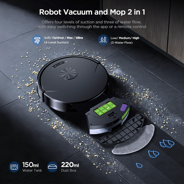 Household Self-Emptying Automatic Vacuum Cleaner Robot Wet/Dry Mopping App-Controlled LDS Navigation 5000Pa Suction HEPA Filter