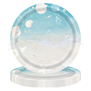 Beach Themed Seashell Party Kit Disposable Tableware Plates Napkins Cutlery Set For Birthday Holiday Celebration - Product Image 3