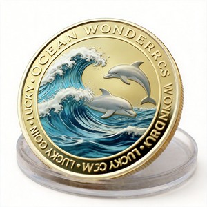 Ocean Wonder Dolphin Modern Souvenir Double Plated Coins Vibrant Enameled Crafts Wave Pattern Marine Life Lovers Coastal - Product Image 1