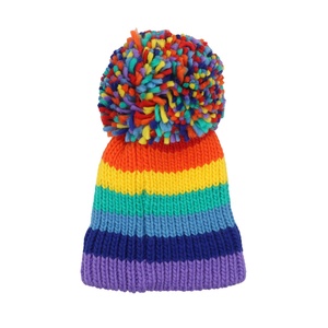 Gorro de punto acrílico cálido de invierno con pompón grande, personalizado al por mayor, con etiqueta tejida, parche, logotipo, multicolor, para esquí - Product Image 3