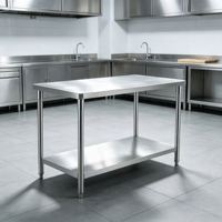 Table de préparation commerciale à double niveau en acier inoxydable avec étagère inférieure pour restaurant, laboratoire, buanderie