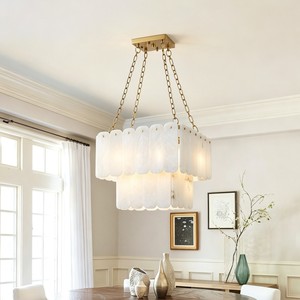 Luxury Brass Copper Alabaster Marble Pendant <b>Light</b> Two-Tier Rectangular Chandelier Dimmable LED <b>Dining</b> Room Hotel Lighting - Product Image 1