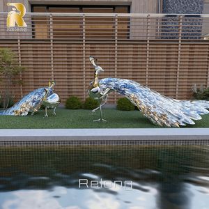 Ornement de jardin extérieur abstrait moderne Sculpture de paon en acier inoxydable métallique - Product Image 2