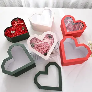 New Design Rose Gift big Boxes Flower Packaging Heart Shape Flower Boxes With Window cajas para fl y amorores heart box