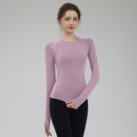 T-shirt de sport respirant à manches longues pour femme, idéal pour le yoga et la course, avec logo personnalisé et trous pour les pouces, pour adultes, collection Printemps