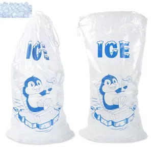 中国供应商定制印花储冰拉绳袋一次性塑料冰块袋