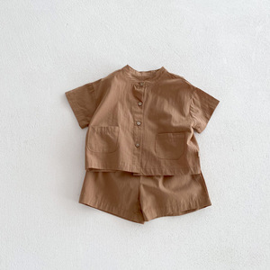 Ensemble d'été personnalisé pour tout-petits bébés garçons ensemble en <span class=keywords><strong>lin</strong></span> chemise à manches courtes surdimensionnée et <span class=keywords><strong>short</strong></span> 2 pièces ensembles pour petit garçon - Product Image 3