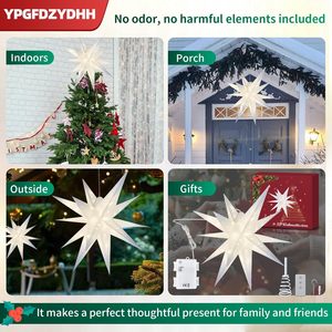 Luz Decorativa para Árbol de Navidad con Forma de Estrella Morava Grande de 23 Pulgadas, con Control Remoto a Pilas, para Colgar en Interiores/Exteriores, Color Blanco - Product Image 2