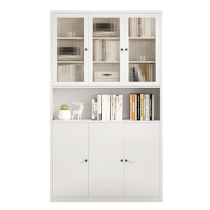 Factory Supply <strong>Cream</strong> Style Steel <strong>Bookcase</strong> For Home Metal Bookshelf Cabinet Glass Door Display Living Room Storage Cabinets - Product Image 6