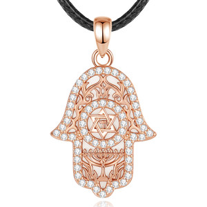 Changda Rose Gold 925 Sterling Silver <span class=keywords><strong>David</strong></span> of Star <span class=keywords><strong>Hamsa</strong></span> Lucky Praying Hands Shaped of Fatima Hand Pendant Necklace - Product Image 5