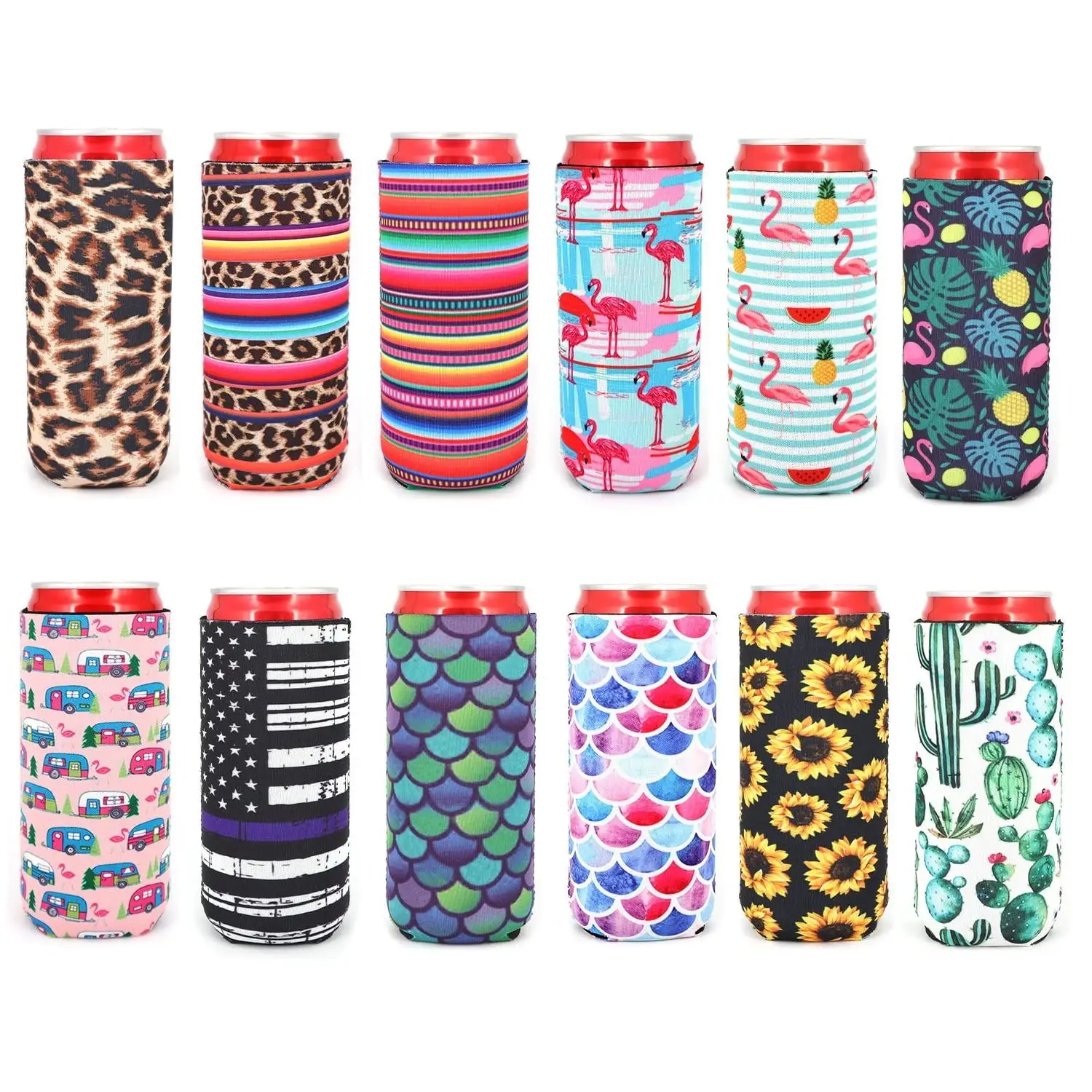 Beer Can Coolies Sublimation Blank Slim Neoprene Custom 12oz 16oz Tall Cooler Holders Sleeves Skinny Can Coolers for Slim Can