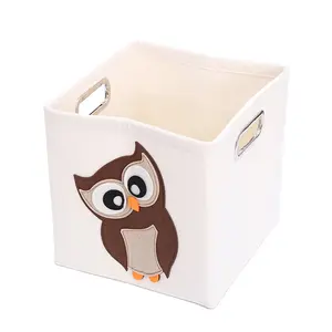 Nuohui high-quality foldable home storage owl cute pattern square felt storage basket with handle