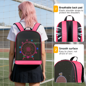 Mochila LED P3.5 a todo color con pantalla de texto gráfico dinámico editable, mochila impermeable para estudiantes con doble correa para el hombro. - Product Image 4