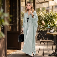 Robe longue décontractée à rayures européennes pour femme, col en V, manches longues, coupe ample et droite, idéale pour l'été et la plage