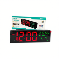 Jam Dinding Digital Quartz Modern Sanda dengan Tampilan Suhu dan Higrometer, Angka LED Besar, Bodi Plastik, Bertenaga Baterai AA, 12 Jam