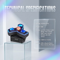 Luz Profesional de Efecto Estroboscópico Láser RGBW con Cabezal Móvil LED de 50W y Triple Brazo para DJ, Discoteca, Fiesta, Club, Escenario, Control DMX512