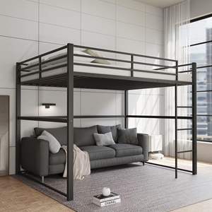 <span class=keywords><strong>Lit</strong></span> mezzanine pleine grandeur en métal, cadre de <span class=keywords><strong>lit</strong></span> mezzanine avec garde-corps de sécurité et échelle plate, <span class=keywords><strong>lit</strong></span> mezzanine double pour enfants adolescents adultes, noir - Product Image 2