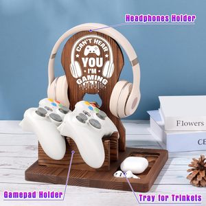 Wooden Headphone Stand Desktop Storage Rack For <b>Gaming</b> Headphones And <b>Controllers</b> Brown - Product Image 3