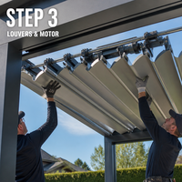 Pergola commerciale en aluminium thermolaqué avec toit à lames motorisé, imperméable, pour balcon, restaurant extérieur, hôtel, patio