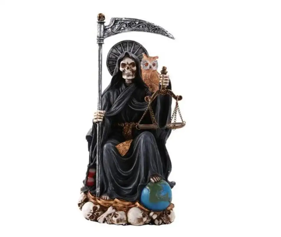 Estatua religiosa de poliresina con asiento de Santo de la Muerte, estatua religiosa de 9 pulgadas de protección, color negro