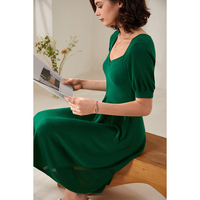 Robe d'été longue pour femmes Mode décontractée col V manches courtes en tricot côtelé antistatique Robe d'été