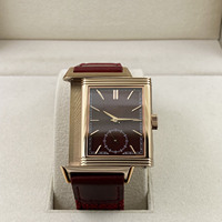 Reloj Reverso Clásico con Esfera Roja, Caja Dorada de Lujo, Correa de Cuero, Diseño Retro de Lujo, Reloj de Doble Cara Personalizado