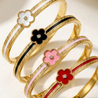 Brazalete Elegante de Lujo con Diseño de Trébol de Cinco Hojas, Resistente al Agua, de Acero Inoxidable Dorado, para Mujer