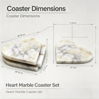 Sous-verres romantiques en marbre naturel en forme de cœur, idéaux pour les tables basses de luxe, les dîners haut de gamme et la décoration intérieure de boutiques.